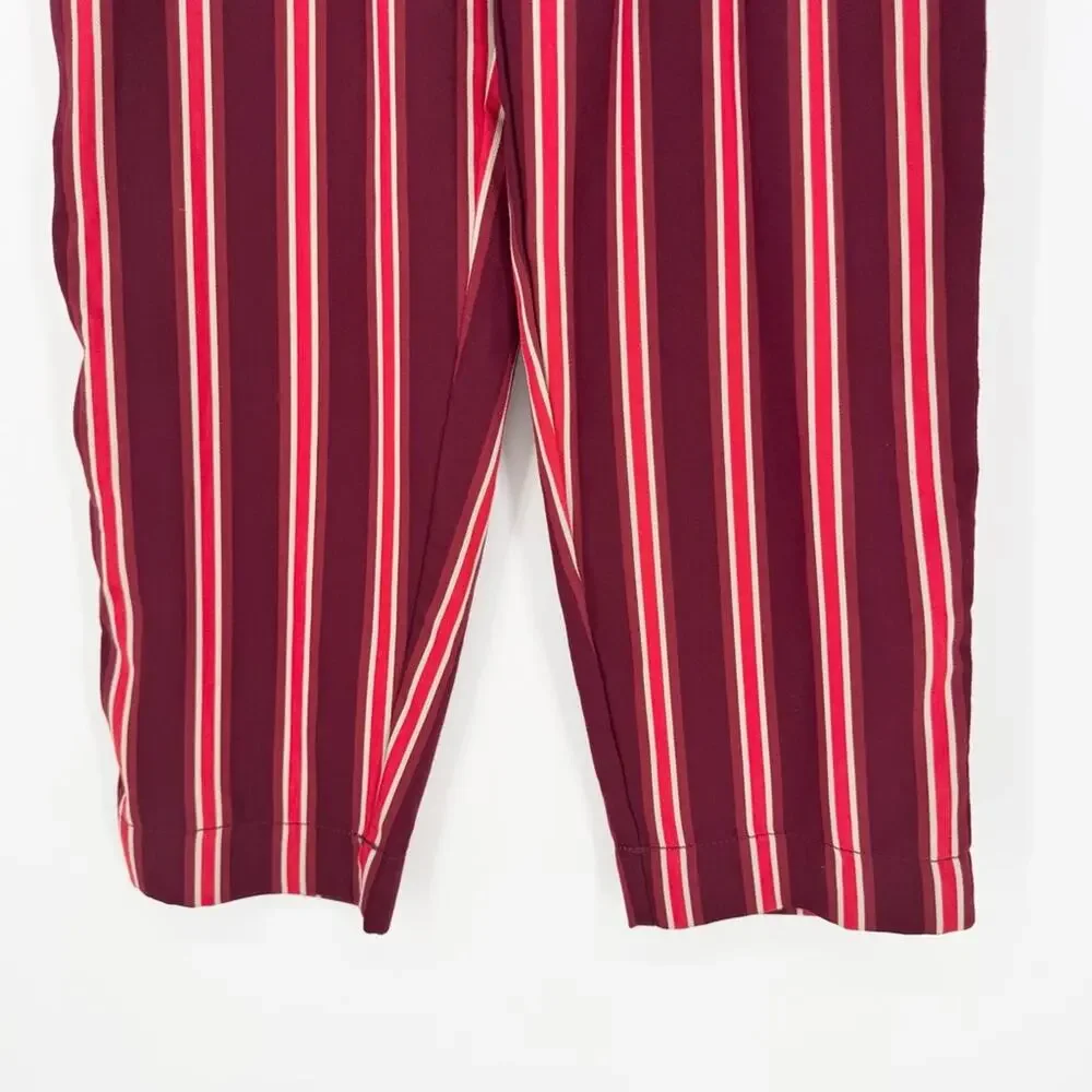 Free People Seemed Like Stripe Belted Crop Pant in Burgundy/Red Sz 2 Office Boho
